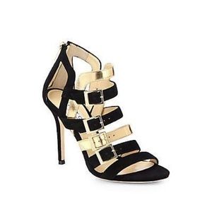 JIMMY CHOO Bronx Suede Mirror Leather Sandals